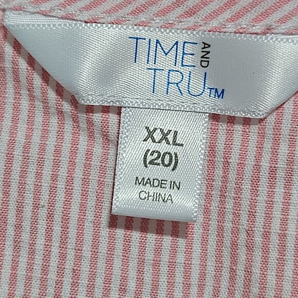 Time and Tru Flutter Sleeve Babydoll Blouse Womens Size XXL Pink White Striped - Picture 3 of 4